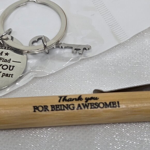 NEW RETIREMENT APPRECIATION TEAM SUCCESS NOTEPAD BAMBOO PEN KEYCHAIN ORGANZA BAG - Picture 5 of 7